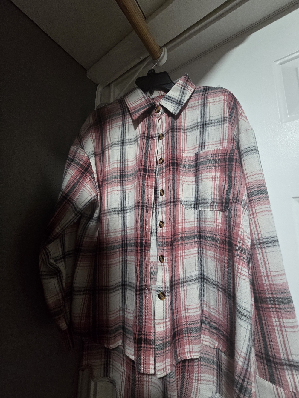 Classic Pink Plaid Button-Up Shirt - Casual Women's Flannel